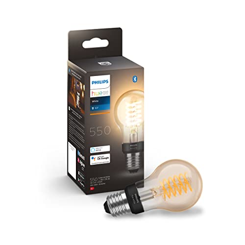 Philips Hue Filament Lamp 1-Pack - E27 - Vintage Globevorm A60 - Duurzame LED Verlichting - warm-wit Licht - Dimbaar - Verbind met Bluetooth of Hue Bridge - Werkt met Alexa en Google Home