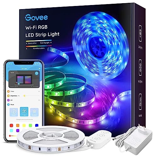 Govee Wifi-LED-strip, 5 m, smart RGB, app-bediening, kleurverandering, muzieksynchronisatie, werkt met Alexa en Google Assistant