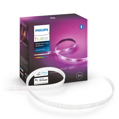 Philips Hue lightstrip Plus Basisset - 2 Meter - Verlengbaar - Duurzame LED Verlichting - Wit en Gekleurd Licht - Dimbaar - Verbind met Bluetooth of Hue Bridge - Werkt met Alexa en Google Home