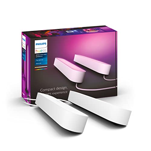 Philips Hue Play Tafellamp 2-Pack Basis Set - Duurzame LED Verlichting - Wit en Gekleurd Licht - Dimbaar - Verbind met Hue Bridge - Werkt met Alexa en Google Home - Wit