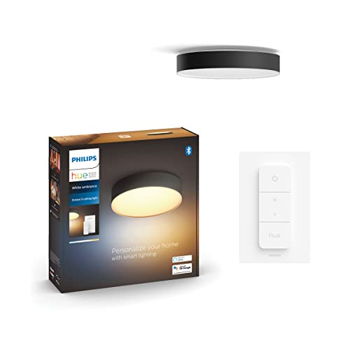 Philips Hue Enrave Plafondlamp - Warm tot Koel Wit Licht - Dimbaar - Werkt met Alexa, Google Home & Apple HomeKit - Verbind met Hue Bridge - Smart Lamp 26 cm - Inclusief 1 Dimmer Switch - Zwart