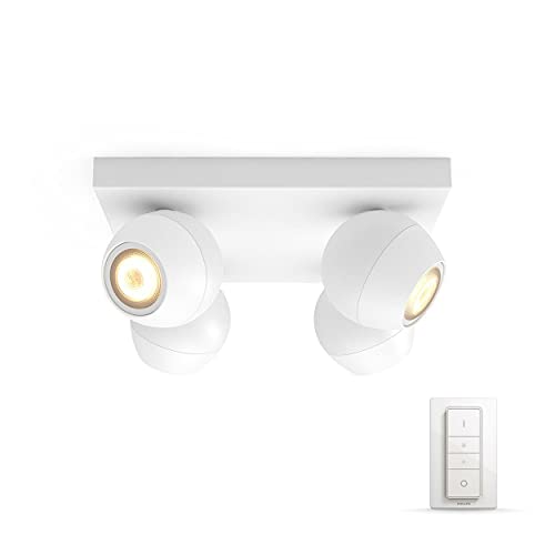 Philips Hue Buckram Opbouwspot 4-Lichts - Warm tot Koelwit Licht - Duurzame LED Verlichting - Incl. dimmer switch - Verbind met Bluetooth of Hue Bridge - Werkt met Alexa en Google Home - Wit