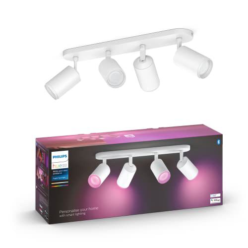 Philips Hue Fugato Opbouwspot 4-Lichts – Duurzame LED Verlichting – Wit en Gekleurd Licht – Dimbaar – Verbind met Bluetooth of Hue Bridge – Wit