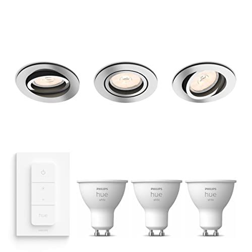 Philips Donegal Inbouwspots met Philips Hue White GU10 & Dimmer Switch – LED – Dimbaar – Spotjes Inbouw – 3 Lichtpunten – Chroom