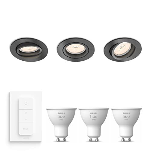 Philips Donegal Inbouwspots met Philips Hue White GU10 & Dimmer Switch – LED – Dimbaar – Spotjes Inbouw – 3 Lichtpunten – Antraciet