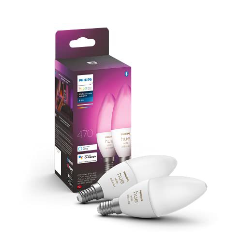 Philips Hue Kaarslamp Lichtbron E14 Duopack – wit en gekleurd licht – 5,2W – Bluetooth – 2 Stuks