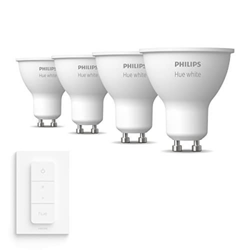 Philips Hue Uitbreidingspakket White GU10 – 4 Hue Lampen en Dimmer Switch – Warm Wit Licht – Dimbaar