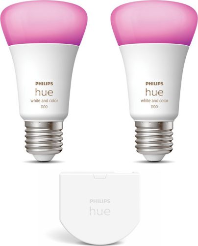 Philips Hue Uitbreidingspakket E27 – 2 Hue Lampen en Wall Switch – White and Color Ambiance – Werkt met Alexa en Google Home