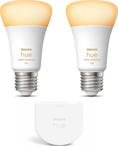 Philips Hue Uitbreidingspakket White Ambiance E27 – 2 Hue LED Lampen en Wall Switch – Warm tot Koelwit Licht – Dimbaar
