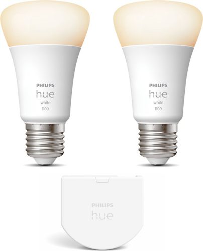 Philips Hue Uitbreidingspakket White E27 – 2 Hue Lampen en Wall Switch – Wit Licht – Werkt met Alexa en Google Home