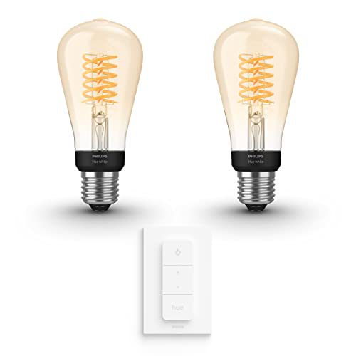 Philips Hue Uitbreidingspakket White Filament Edison E27 – 2 Hue Lampen en Dimmer Switch – Warm Wit Licht – Dimbaar