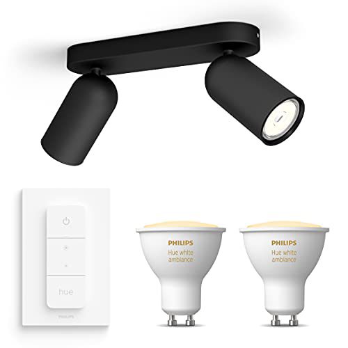 Philips myLiving Pongee Opbouwspot Zwart – 2 Lichtpunten – Spotjes Opbouw Incl. Philips Hue White Ambiance GU10 & Dimmer – Bluetooth
