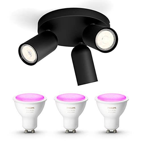 Philips myLiving Pongee Opbouwspot White & Color Ambiance GU10 – 3 Hue Lampen – Wit en Gekleurd Licht – Dimbare Plafondspots – Zwart
