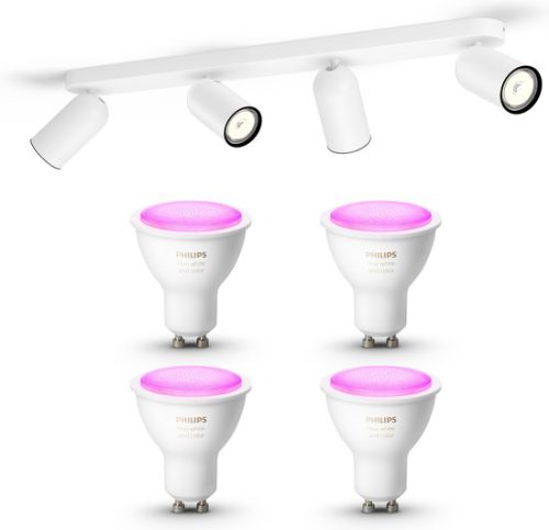 Philips myLiving Pongee Opbouwspot Wit – 4 Lichtpunten – Spotjes Opbouw Incl. Philips Hue White & Color Ambiance GU10 – Bluetooth