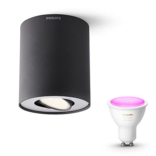 Philips Pillar Opbouwspot White & Color Ambiance GU10 – 1 Hue Lamp – Wit en Gekleurd Licht – Dimbare Plafondspots – Zwart
